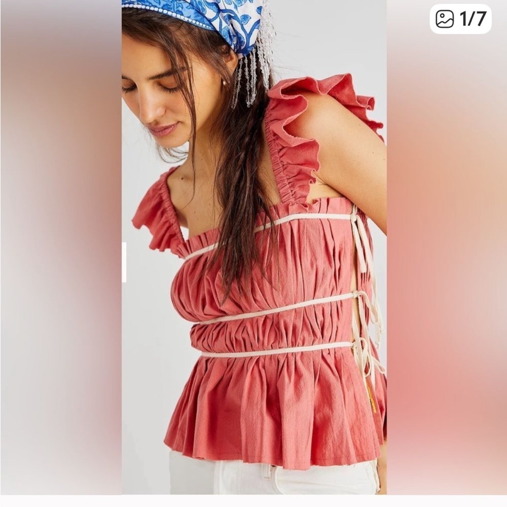 FP Movement by Free People Pink Ruffle Tank Top